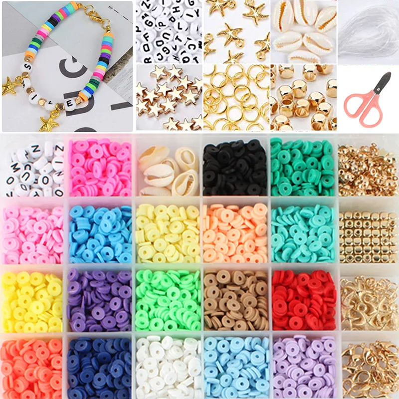 

Flat Round Polymer Clay Spacer Beads for Jewelry Making Bracelets Necklace Earring DIY Clay Beads Heishi Beads Craft Kit, Pearl color