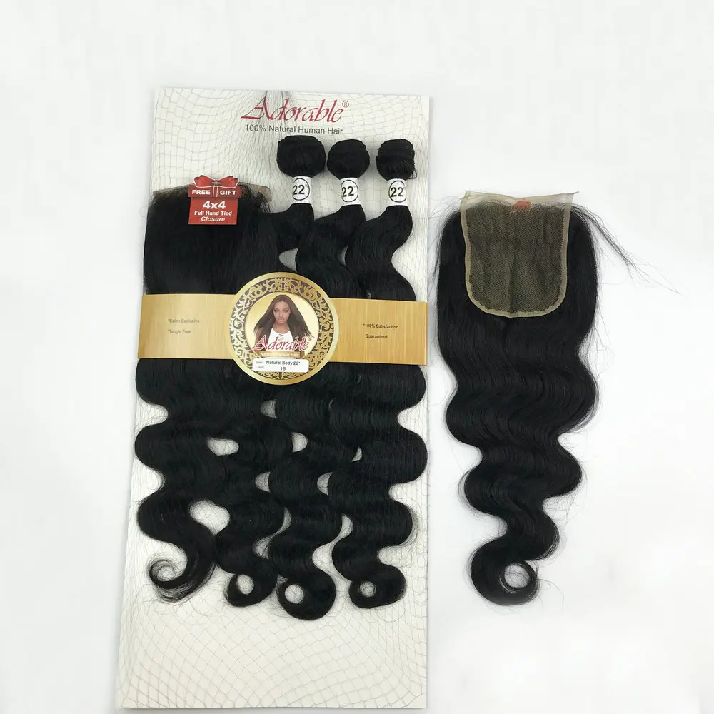 

Alibaba online best selling, Adorable,body wave packed blend human hair mixed animal mixed synthetic hair 22 ,free closure