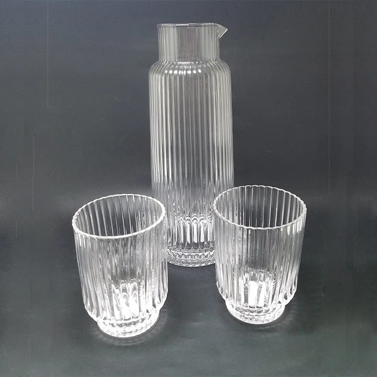 Wholesale Custom Clear Ribbed Glass Cup Clear Ripple Glass Carafe Set