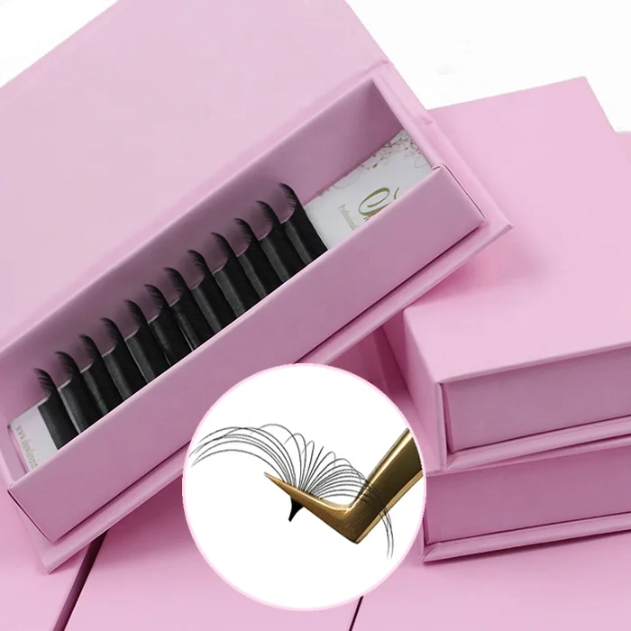 

0.03 0.05mm Easy Fan Volume Eyelash Extensions C CC D DD Blooming Lashes With Custom Eyelash Packaging Box