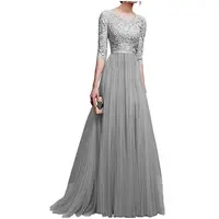 

2019 Dropship Clothes Lace Upper Long Evening Dress With 1/2 Sleeves Wedding Apparel