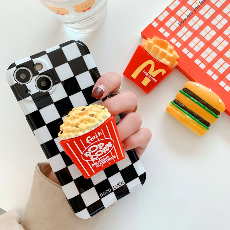 

Cartoon Hamburger Fries Egg Biscuits Rotatable Epoxy Phone Socket MobilePhone Fold Socket Desk Stand Grip Up Socket Phone Holder