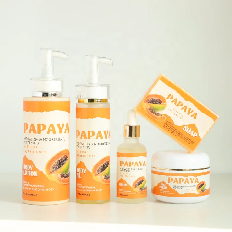 

private label skincare beauty 5 pcs papaya set whitening serum moisturizing cream organic papaya lotion message oil