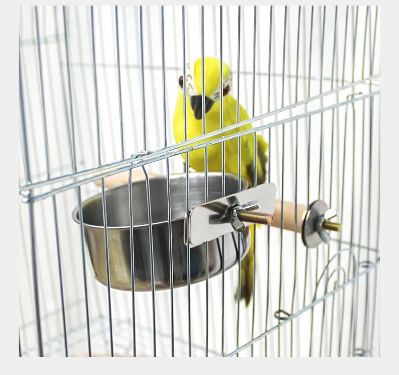 

Bird Parrot Feeding Cups Bowl Hanging Stainless Steel Cage Coop Hook Cup Bird Water Food Dish Feeder