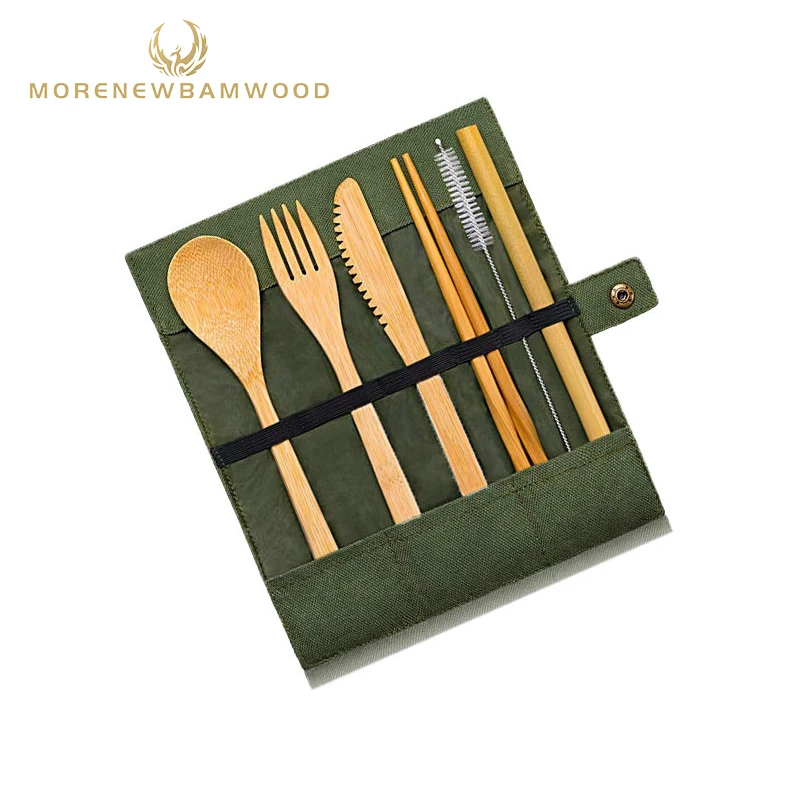 

Amazon hot sale bamboo travel carry-on Cutlery 6 pieces, bamboo cutlery set