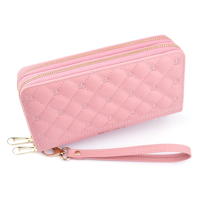 

New embroidery double zipper wallet women long purse wallet wholesale, Black
