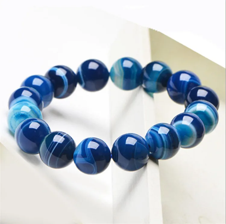 

Natural Blue Striped Agate Bracelet New Designs 8mm Simple Blue Striped Agate Stone Beads Charm Bracelet Jewelry Men Women