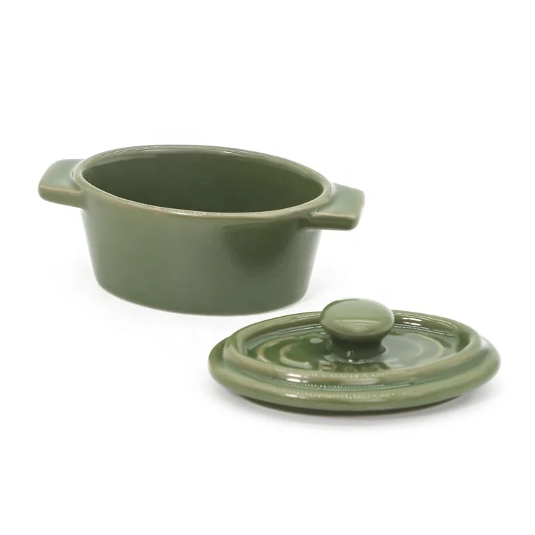 

Promotional Best Price Souffle Chocolate Cake Baking Tools, Small Mini Ceramic Baking Dish with Lid, Green, grey, blue