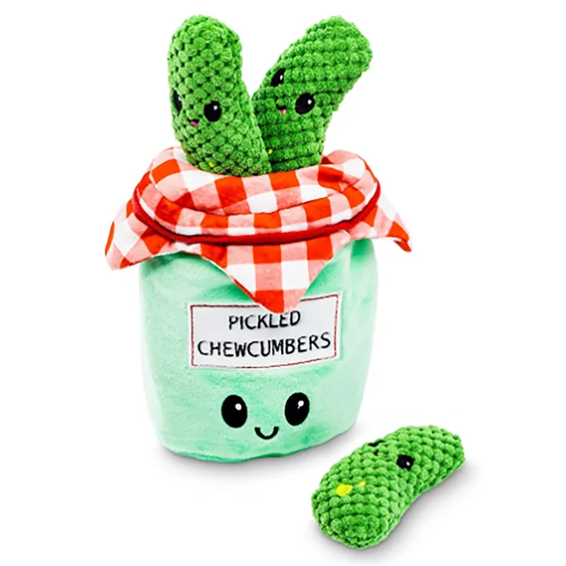 

Factory OEM ODM Customization Pickles Funny Toy Bundle Pack Hide And Seek Squeaky Interactive Plush Dog Toys, Green