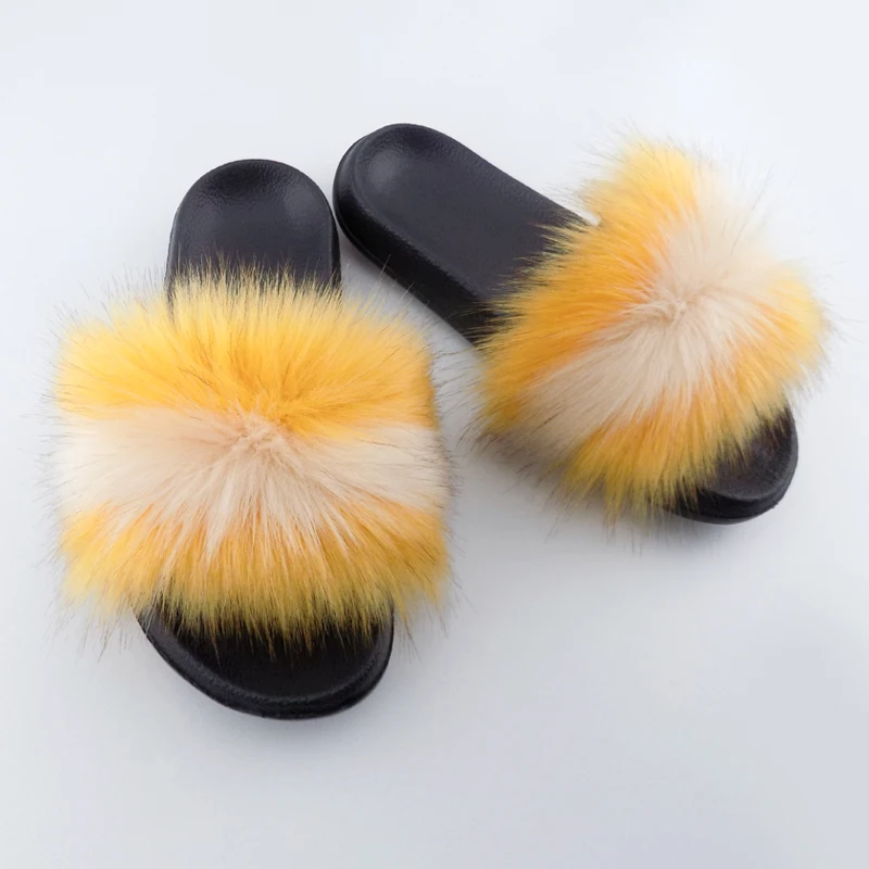 

China Wholesale Baby Shoes 2021 Sweet Yellow Fur Sandals Lovely Kids Shoes Fox Fur Furry Children Slippers, Chosen colors from our stock colors