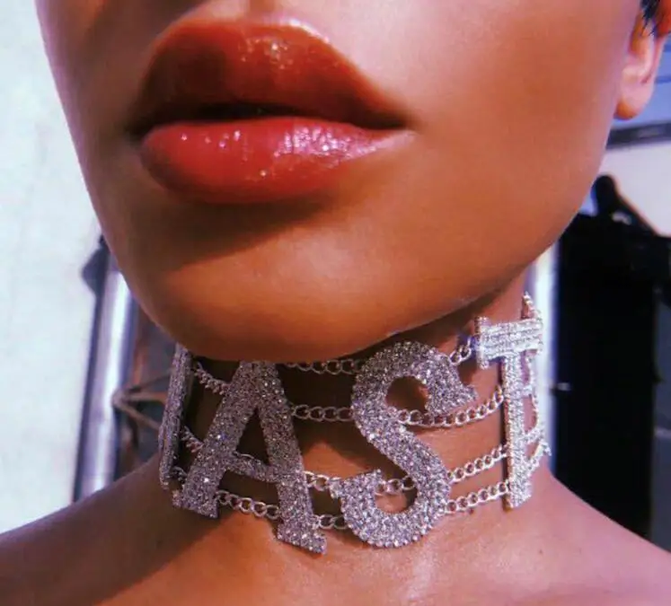 

Big Rhinestone Letter Necklace Women Choker Necklaces Clavicle Chain Jewelry gift, Colors