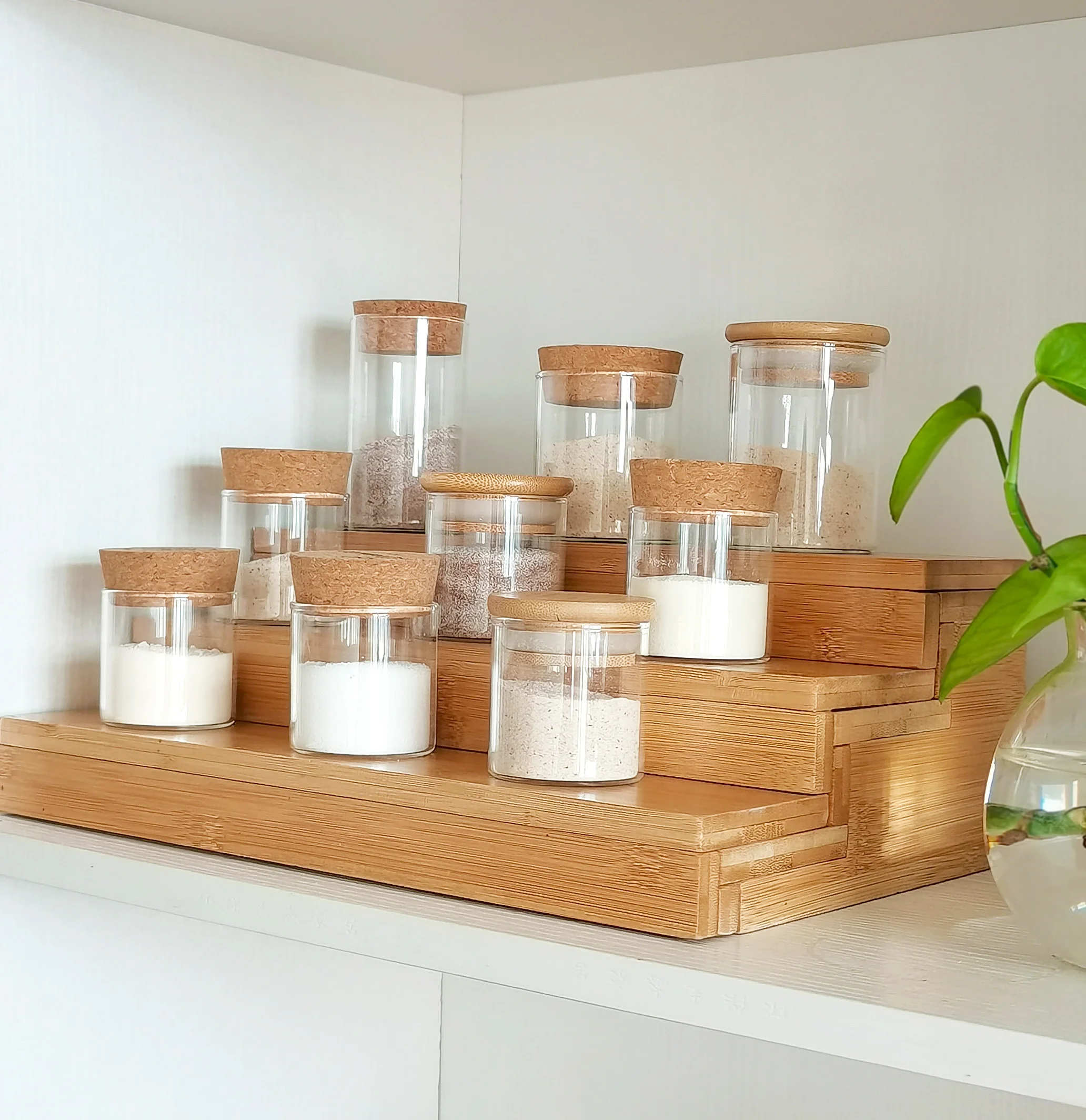 

Factory clear heat resistant glass storage coffee jars with cork or bamboo lid