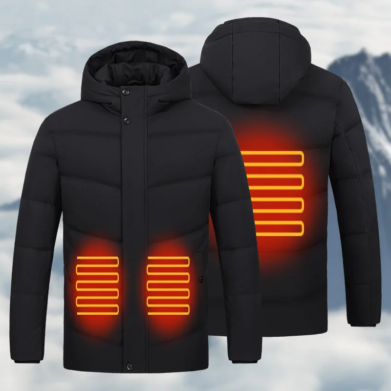 

90% White Duck Down Long Heated Jacket Winter Hiking Usb 5v 3 Zone Soft Warm Electric Heated Jacket