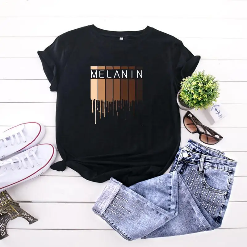 

Wholesale Cute Melanin Women Black Girl Tshirt 2021 Short Sleeve 100 Cotton T Shirt Women Clothes Graphic T-shirts, Picture showed