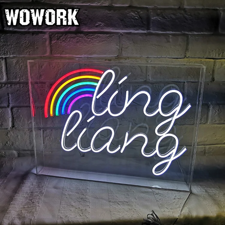 WOWORK Waterproof Custom led light up 3D RGBW neon sign acrylic clear light box for home party decoration events