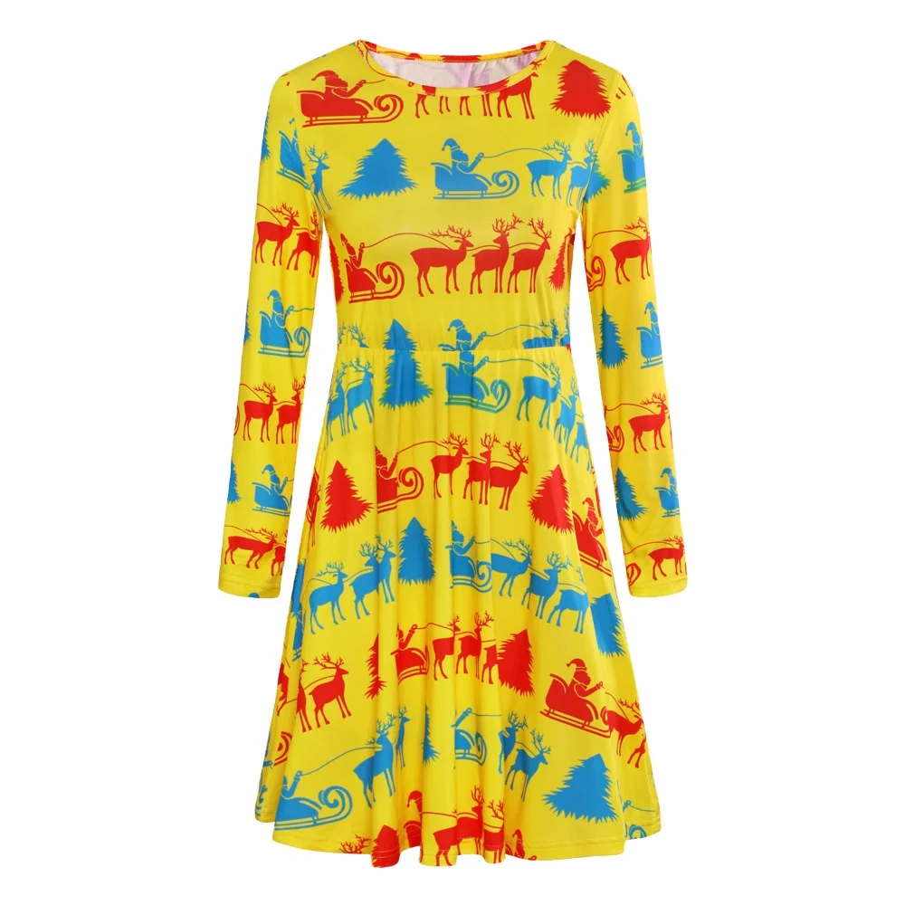 

2021 autumn and winter new Christmas clothing printed long-sleeved women's dress