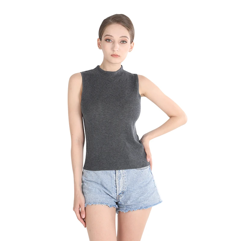 

Summer high-end simple round neck knitted vest organic cotton sweater for female
