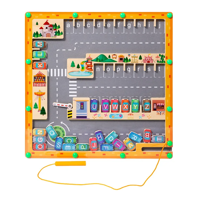 Custom Montessori Children's Wooden Alphabet Parking Maze Board Game Educational Activity Learning Toys for Boys and Girls