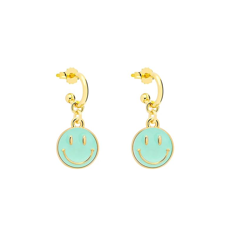 

INS hot new 18k gold plated 925 sterling silver enamel smile face star moon coin dangle hoop earring
