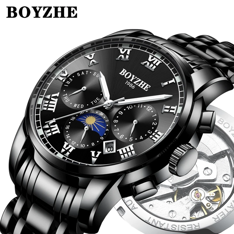 boyzhe new fashion brand skeleton movement stainles