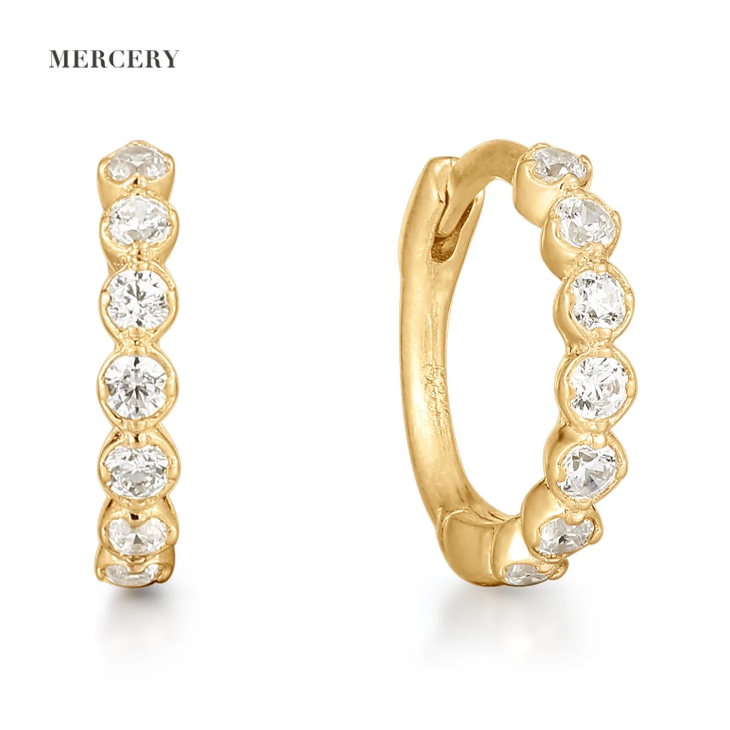 

Mercery Earring Making Supplies Light Luxury 14k Solid Gold Minimalist Full Diamond Hoop Huggies Earring Jewelry For Women