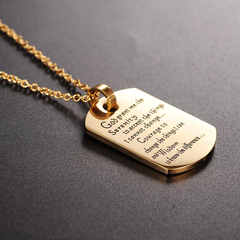 

God Grant Me the Serenity Quote Stainless Steel Mens Gold Plated Prayer Bible Pendant Jewelry Necklace, Gold,silver