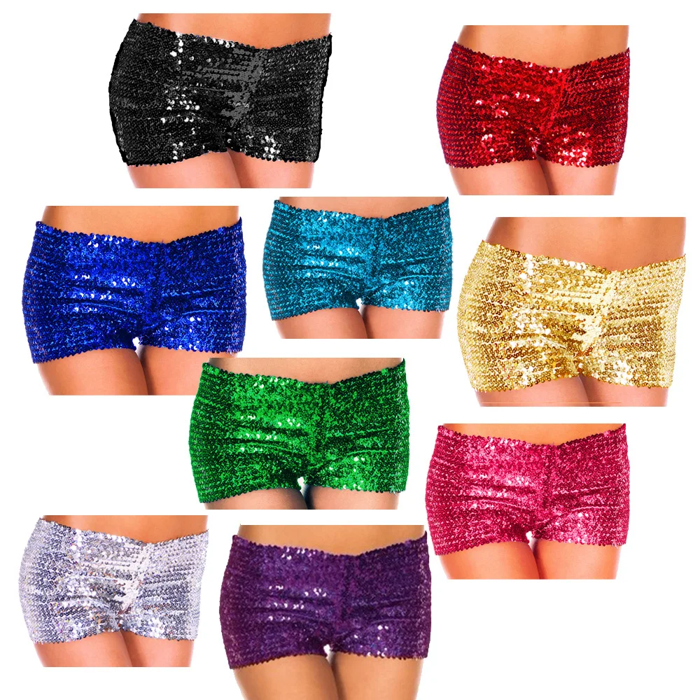 

Factory direct sales sexy dance party show stretch underwear sequin cheerleader body shaping glitter women's shorts