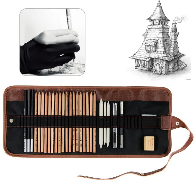 
Amazon Hot sell Sketching Drawing Kit For Painter School Students Art Supplies Pencil Set Wood Pencil Pencil Bags 