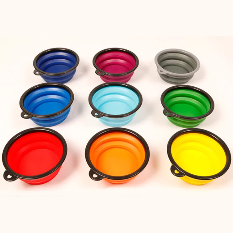 

Wholesale Pet Bowl Rubber Anti Slip Round Plastic Folding Dog Bowl For Dog, Multiple colors to choose