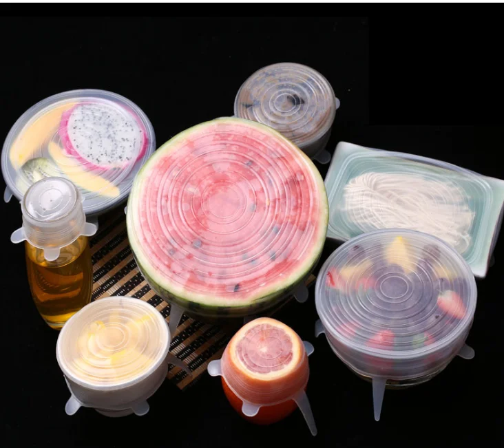 

6 Pcs Reusable Food Packaging Cover 100% Food Grade Kitchen Fresh-keeping cover bag, As picture