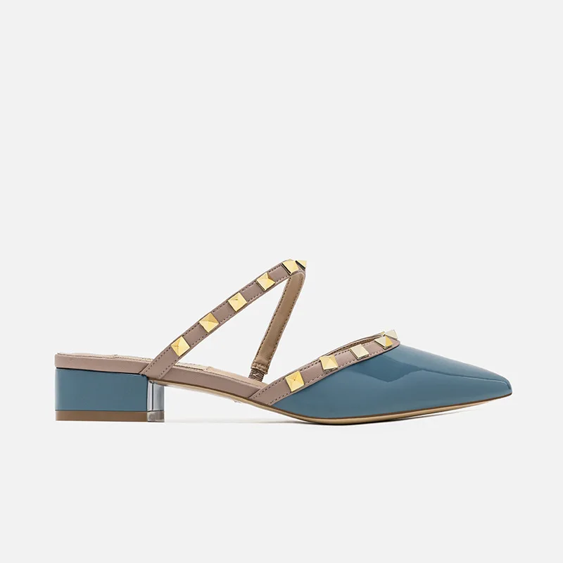 

Women Calfskin Patent Leather Sandals Ladies Pointed Toe Thick Heels Pumps Wrap Toe Dress Shoes Beach Office, 5 colors