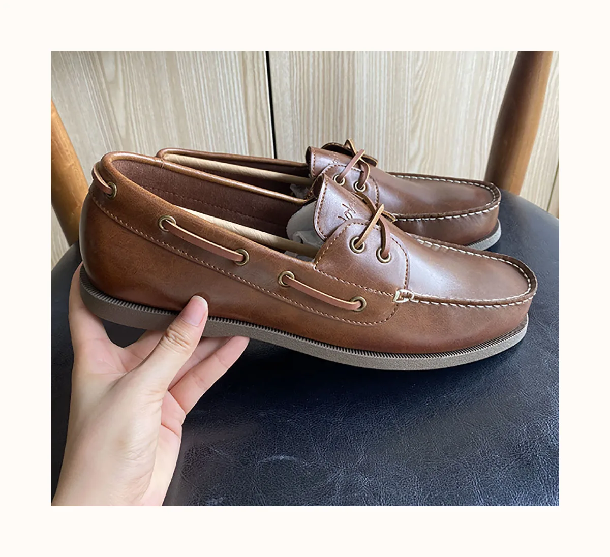 

Hot Selling Large size 13 casual style breathable men's trendy business lazy loafer shoes, Cognac