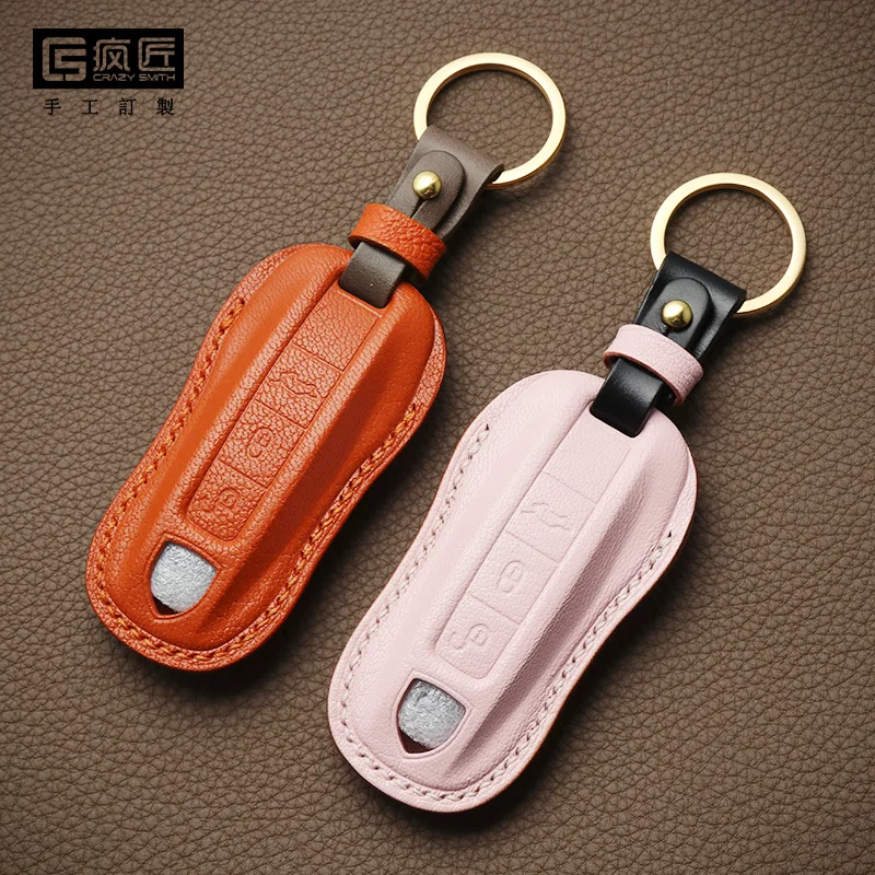 

2021 NEW Handmade High Grade Craft Gift Genuine Leather Smart Car Key Case Cover Holder for Porsche, 17 color available