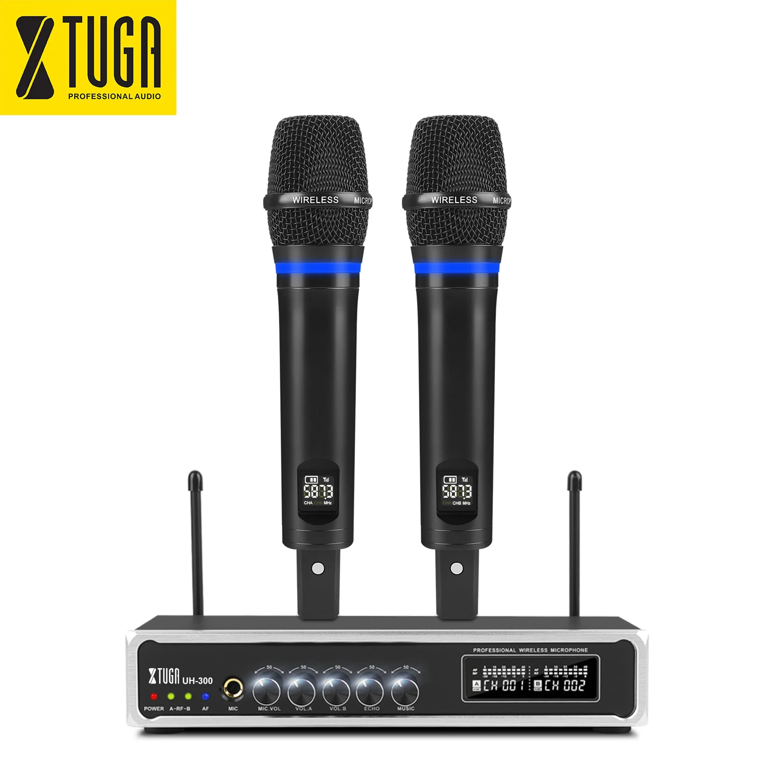 

sell best quality professional 2 channel mic wireless dynamic uhf cardioid mike device USB teaching microphone system, Black