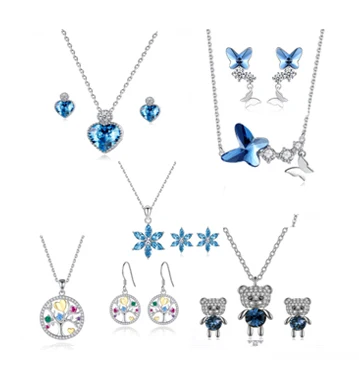 

Shipping free 5 sets Mixed together Luxury jewelry series Austria crystal 100% 925 silver