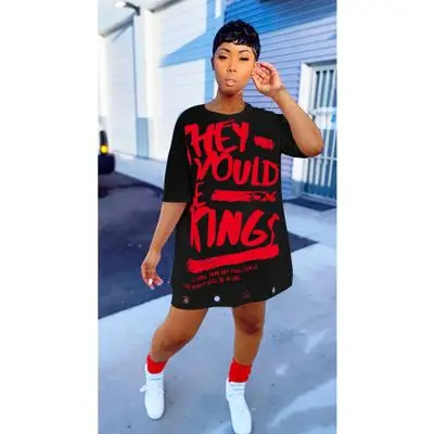 

2021 new arrival Summer graphic Print Letter O neck Short Sleeve Loose Plus Size oversized T-shirt Dress Women tshirt Dress