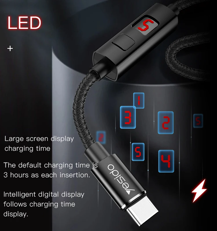 Timed Power Off 8 Pin 2.4A Charger Date Cable Cable Led Displayed Light Timing Charging Usb Cable For Iphone