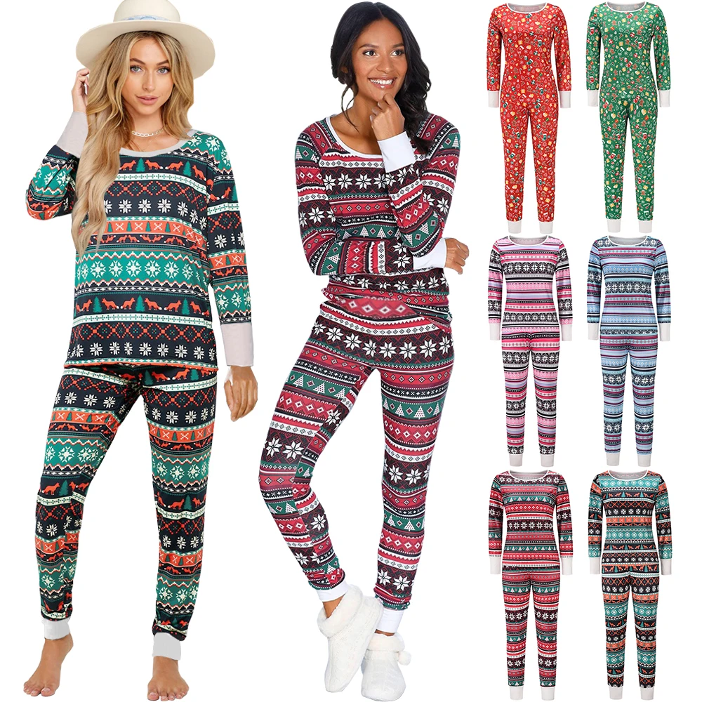 

Fashion Women Christmas Print Pyjamas O-neck Long Sleeve 2 Piece Casual Set, Picture
