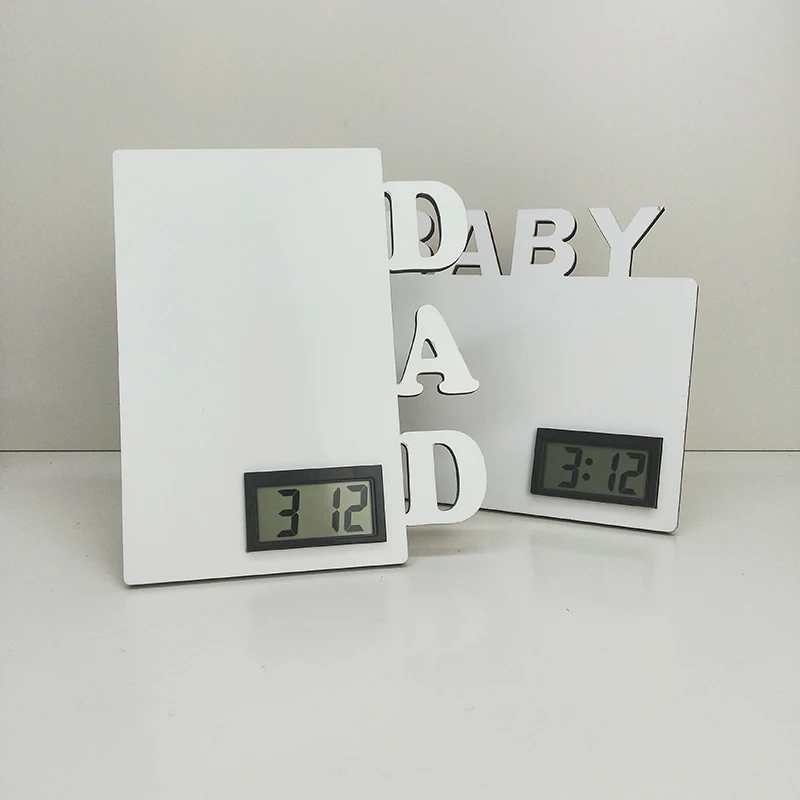 

Blank digital LCD clock , sublimation desktop clock, Wooden photo panel clock personal gift, Gloss white and matt white