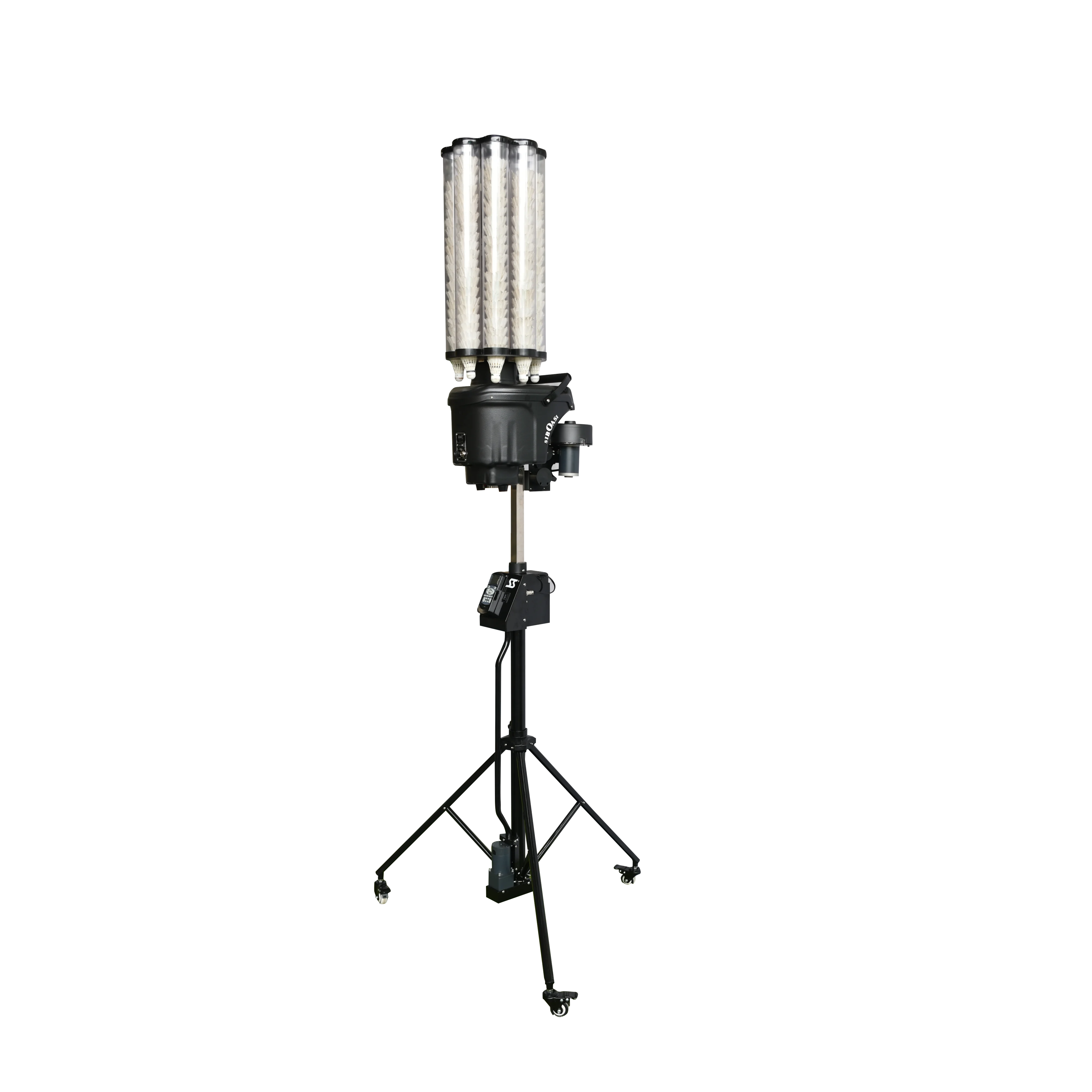 

Most popular badminton shuttlecock machine with free remote control and battery, Black&red