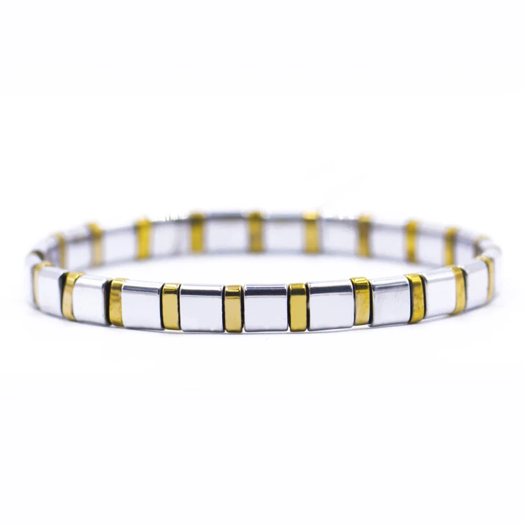 

Free Shipping Fashion Handmade Jewelry Two Holes Square TILA Beads Hematite Bracelet For Christmas Gift, Multi-color