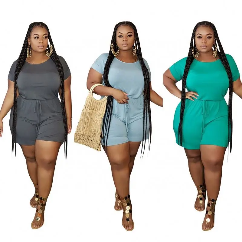 

2021 Europe and America Amazon Fashion Casual Loose Solid Color Bandage Plus Size Women's Jumpsuit