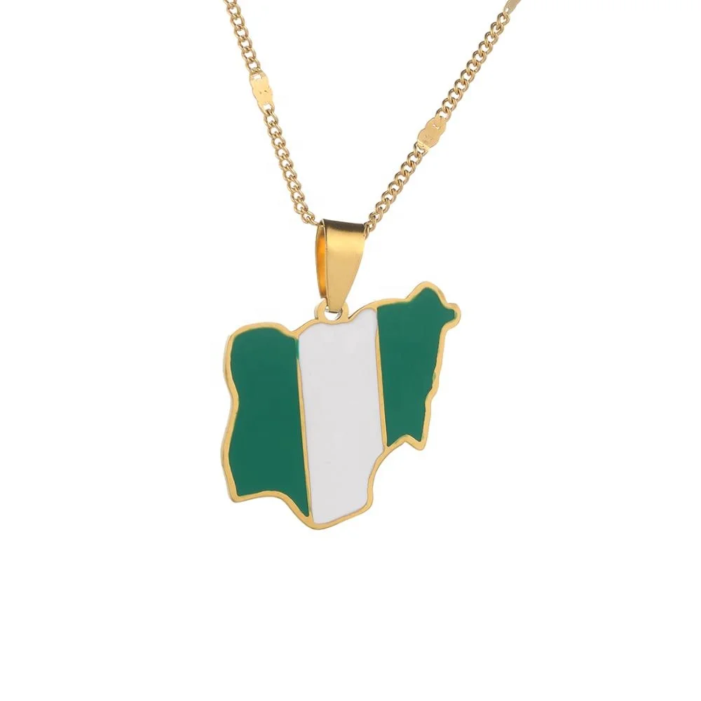 

Exquisite Nigeria Map Flag Pendant Necklaces Gold Color Nigerian Charm Jewelry