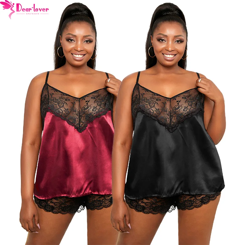 

2021 Plus Size Lingerie Sets For Women Lace Satin Patchwork Hollow Out Night Wear