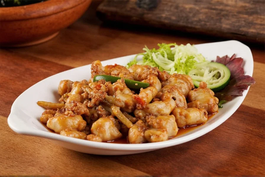 Contemporary Asian fusion dish featuring ginger-infused sauce and fresh seafood