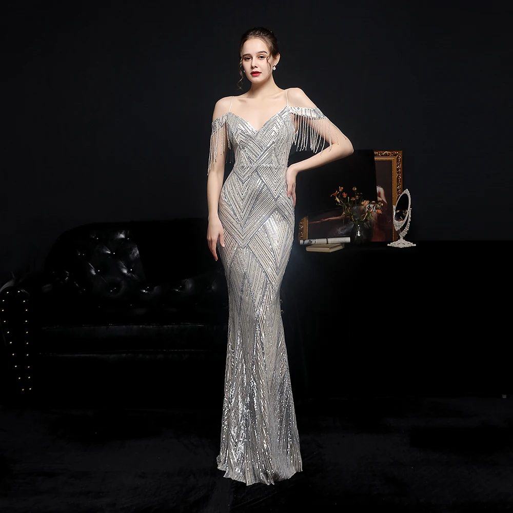 

18581#2021 New Arrival Anti-wrinkle Sustainable Sequin Dress Women Sexy Off Shoulder Collarless Short