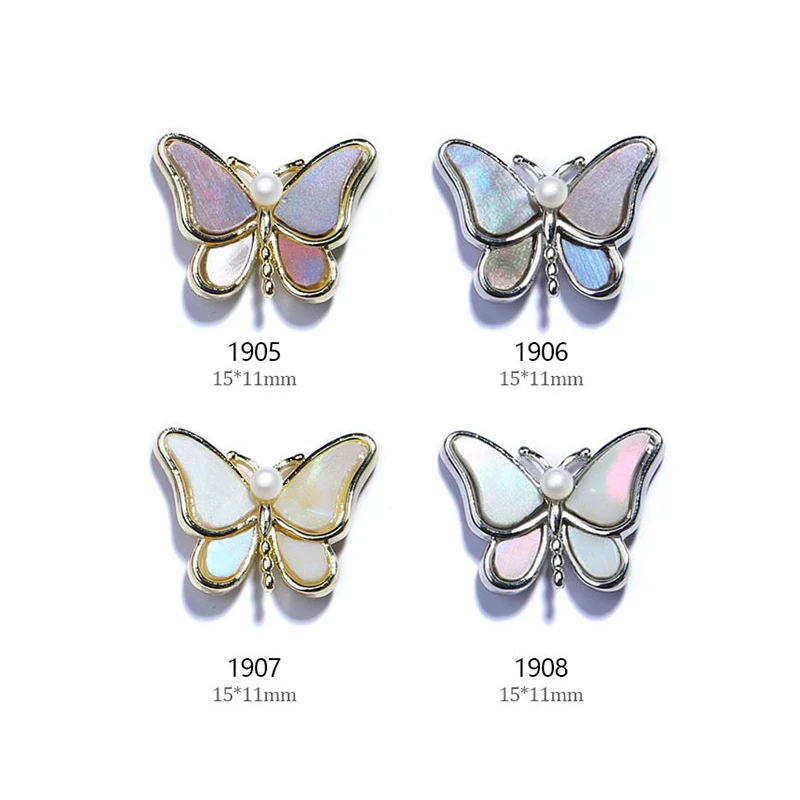 

3D Fritillary Nail Art Butterfly Jewelry Gradient Colorful Shell Charm White Pearls Nail Decorations Accessories