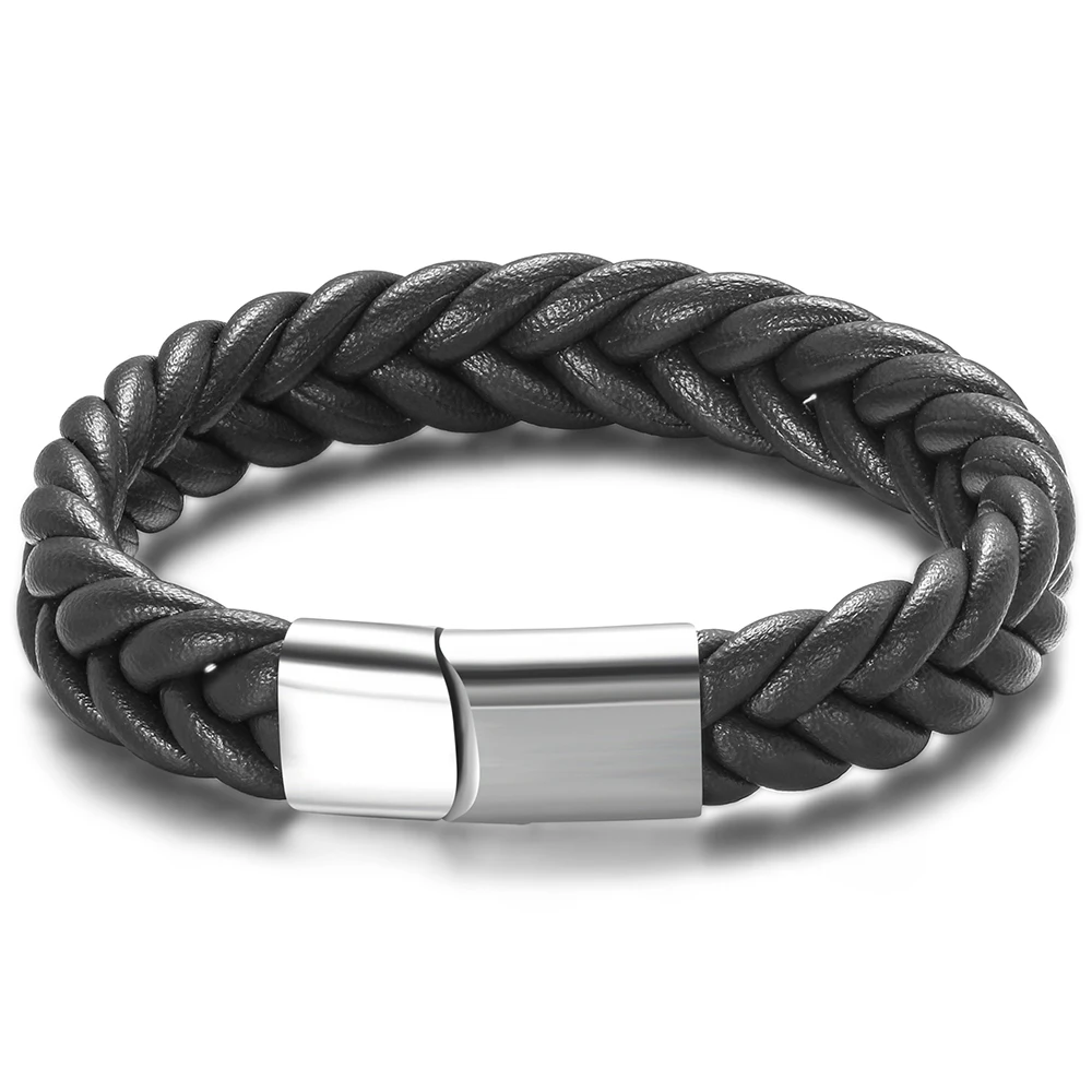 

2024 Braided Leather Bracelet Mens Stainless Steel Magnetic Clasp Male Bracelets Bangles Men Jewelry Gift