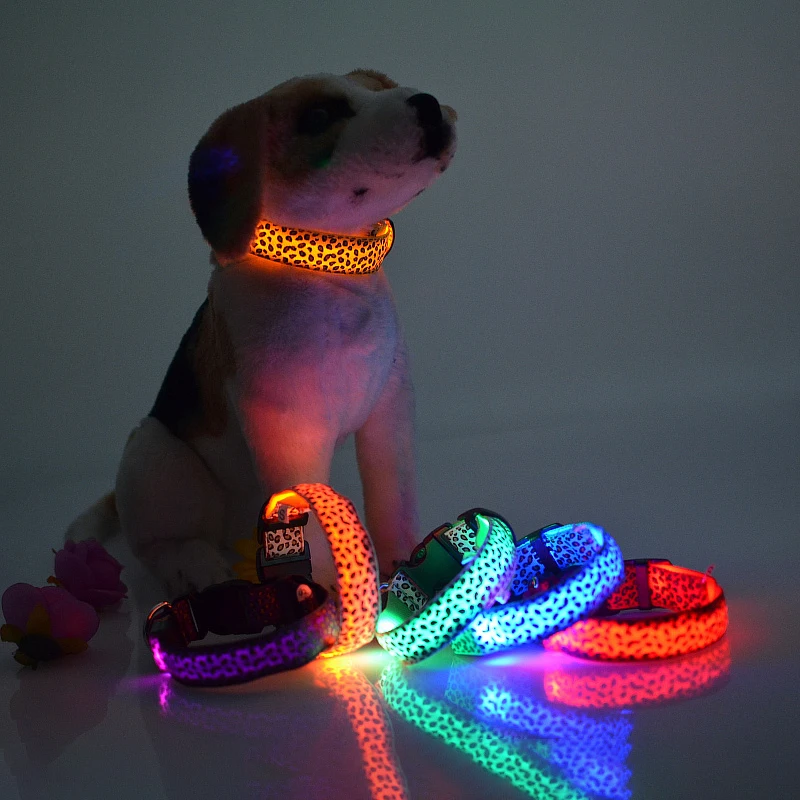

Low MOQ Amazon Hot Leopard Print Flashing Usb Cable Adjustable Rechargeable Glow Light Up Led Dog Collar, Blue, white, red, purple, orange, yellow, green, pink, colorful