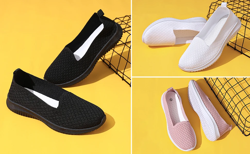 Womens Slip On Shoes Knit Mesh Casual Loafer Shoes Nurse Walking White ...